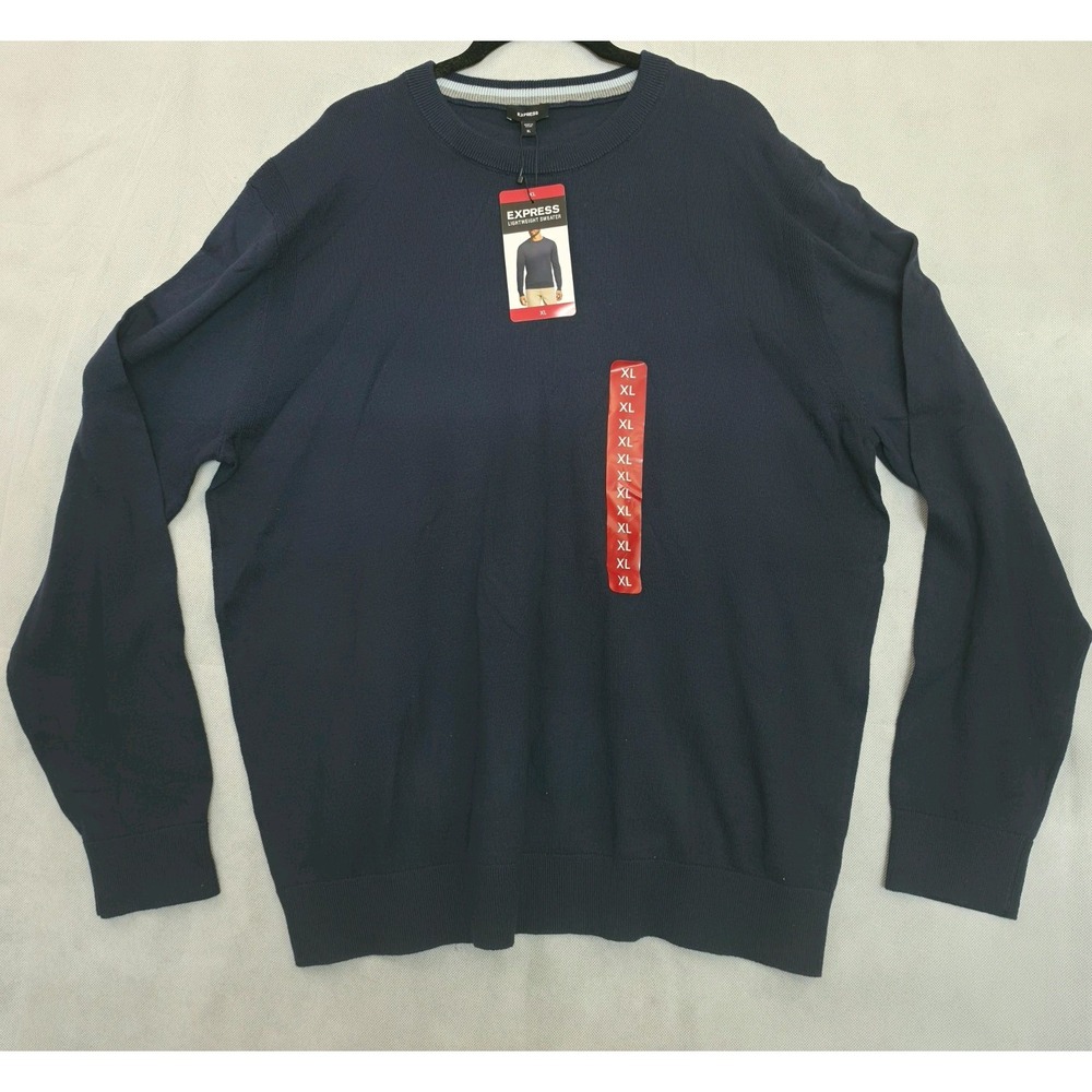 Express Men's Navy Blue Lightweight Crewneck Sweater XL Ribbed Collar NWT